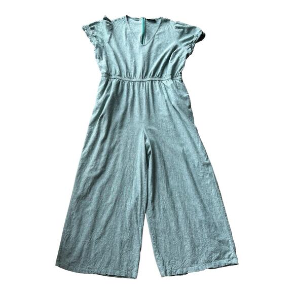 Lane Bryant V neck short Puff-Sleeve Linen Jumpsuit in green size 22 - Picture 3 of 9